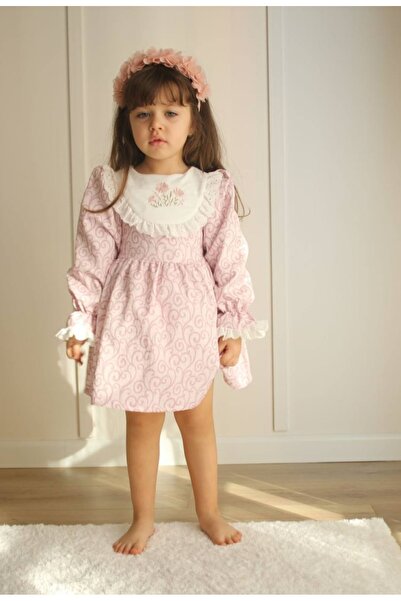 JELİBOOM KOKOŞ MODA KIZ ÇOCUK BEBE YAKA NAKIŞLI WİNTAGE ELBİSE / DOĞUM GÜNÜ / PARTİ