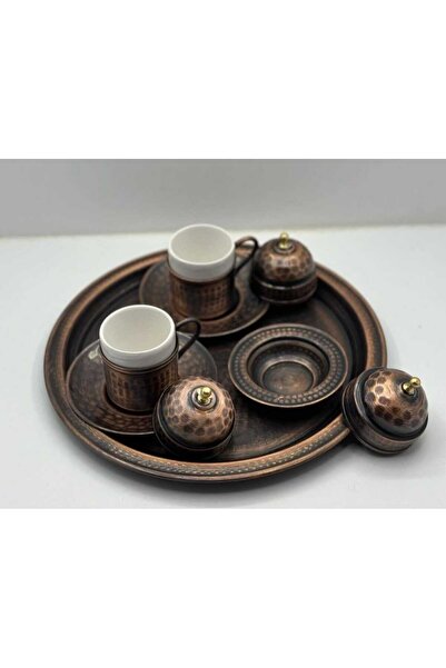 Yıldız çelik Bakır çekiç dövme 11 parça 2 kişilik kahve fincan seti