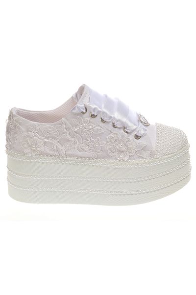 Ayakkabı Tutkusu Stilo ® Elegant White Sports Bridal Shoes: Quality Decorated with Appliques