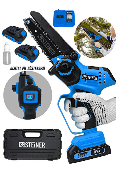 STEİNER Alman 598 Vf Dijital Şarj Göstergeli Karbon Motor Şarjlı Akülü Dal Kesme Budama Testere Makinesi