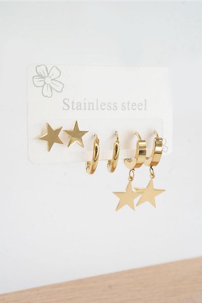 By Zeyna Aksesuar Set of 6 Stainless Steel Earrings - Women's 316 L Non-Tarnish