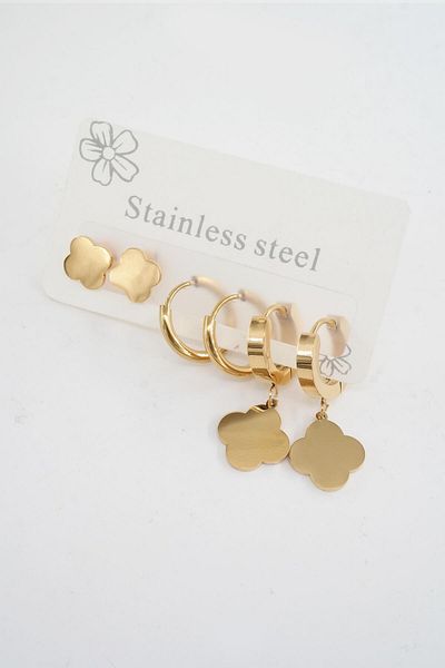 By Zeyna Aksesuar Women's 316 L Stainless Steel Anti-Tarnish 6-Piece Earrings Set