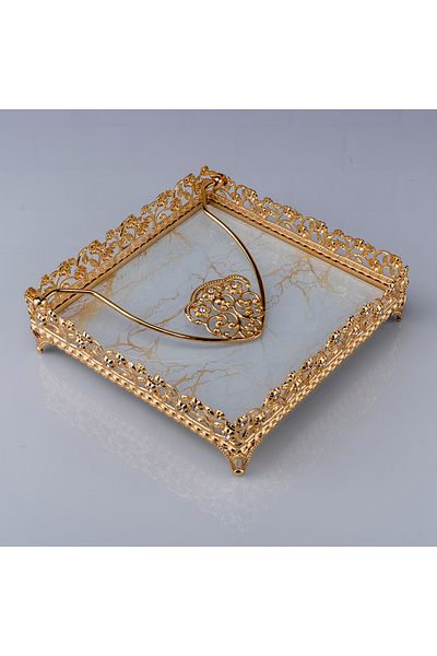 Hinora Coral Stone Marble Pattern Square Napkin Holder 18x18cm
