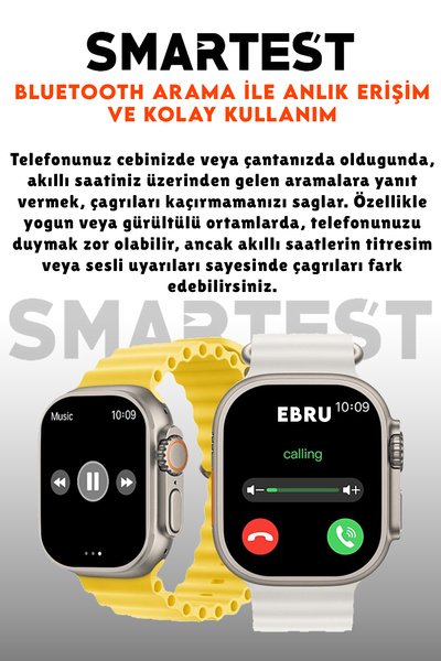 SMARTEST Arama Özellikli Tüm Telefonlarla Uyumlu 3 Tuşlu Türkçe Yeni Versiyon Ultra Akıllı Saat Sensörlü