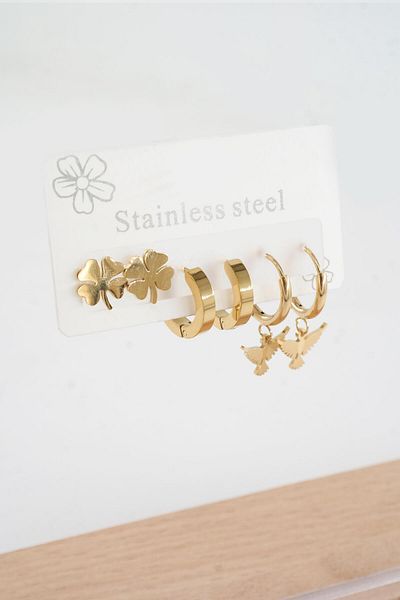 By Zeyna Aksesuar Women's 316 L Stainless Steel Anti-Tarnish 6-Piece Earrings Set