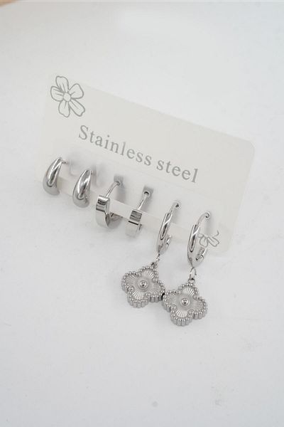 By Zeyna Aksesuar Women's 316 L Stainless Steel Anti-Tarnish 6-Piece Earrings Set
