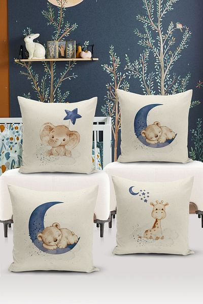 Bertille Home Child Baby Double Sided Digital Printed 4-Piece Throw Pillow Case Set (Kids Children Cushion Cover)