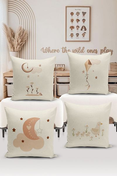 Bertille Home Child Baby Double Sided Digital Printed 4-Piece Throw Pillow Case Set (Kids Children Cushion Cover)