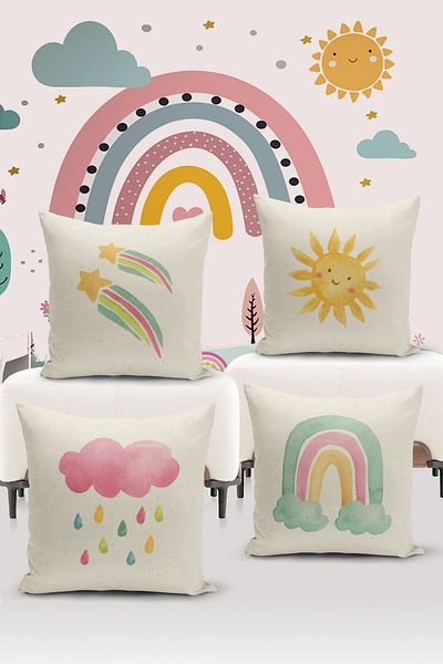Bertille Home Set of 4 Digital Printed Double Sided Children's Baby Throw Pillow Covers