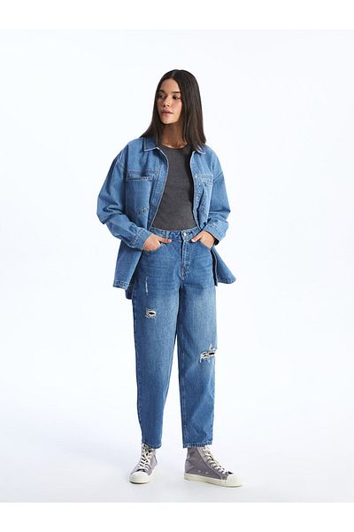 LC Waikiki Pantaloni de damă LCW Boyfriend cu detaliu rupt