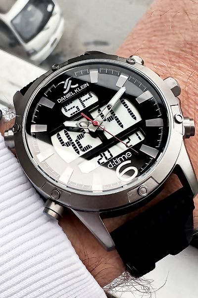 Daniel Klein Men's Wristwatch 3 Atm Waterproof Black Color with Silicone Cord Bracelet Gift Dkbh5184c1