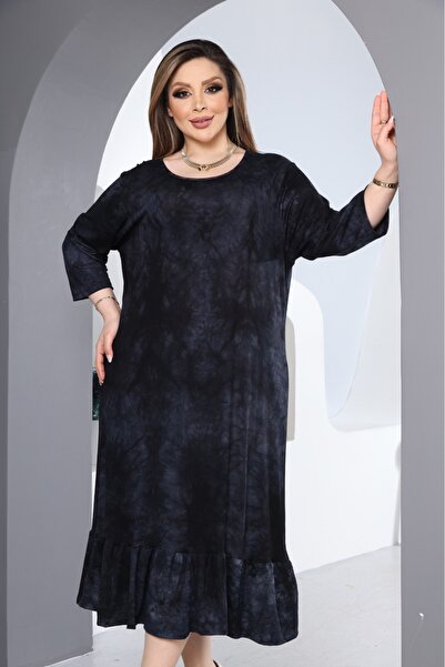 HÜLYA BUTİK WOMEN'S BLACK BOTTY PATTERNED SKIRT DRESS