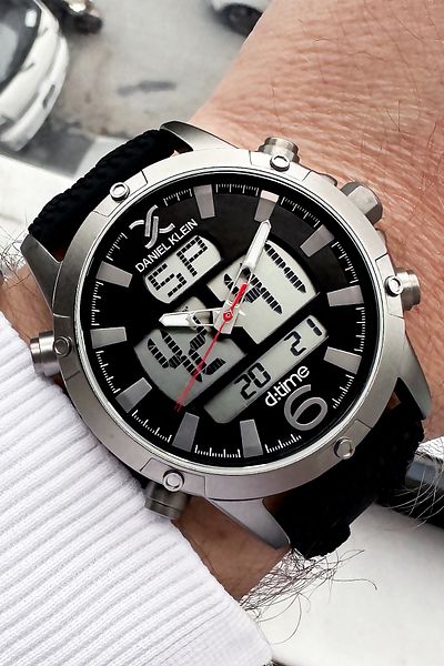 Daniel Klein Men's Wristwatch 3 Atm Waterproof Black Color with Silicone Cord Bracelet Gift Dkbh5184c1