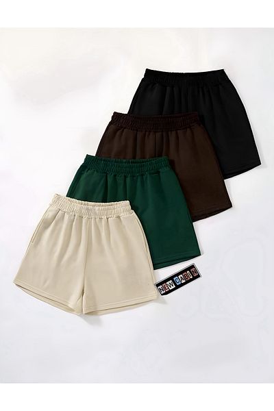 NewCabin Νέα σεζόν Unisex βαμβακερό μπεζ-πράσινο-καφέ-μαύρο καλοκαιρινό σορτς 4 πακέτο