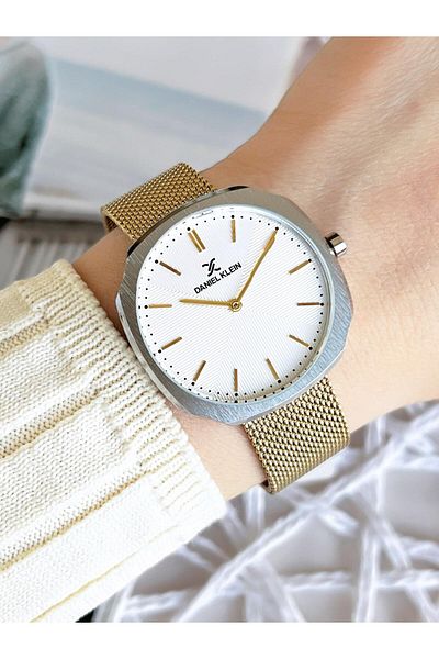 Daniel Klein Silver Case Gold Mesh Steel Color Anti-Throw Cord 30 Mt Water Resistant Women's Wristwatch