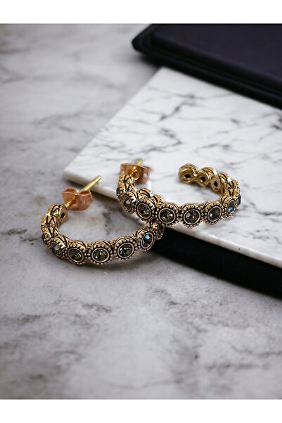 FAYRA ACCESSORIES Black Diamond Taşlı Su Yolu Halka Küpe