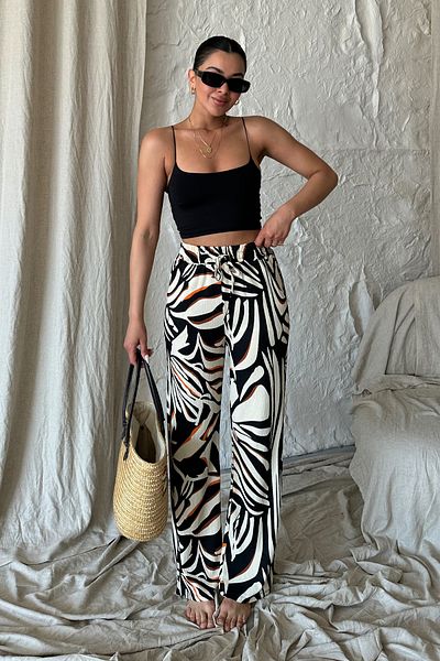 MODAGEN Women's Spanish Leg Leopard Pattern Casual Fit Pants