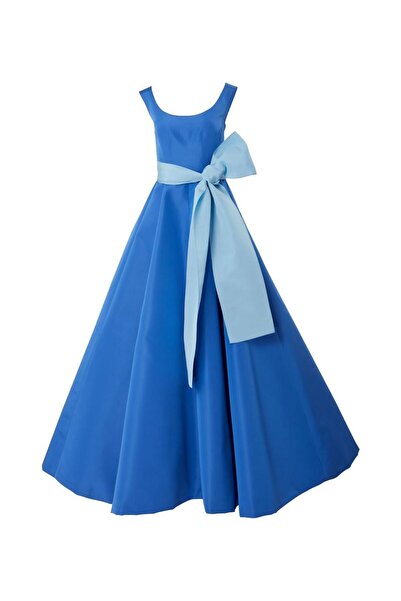 UNTIMELY فستان طويل من قماش التفتا باللون الأزرق الجليدي بدون أكمام مع حزام