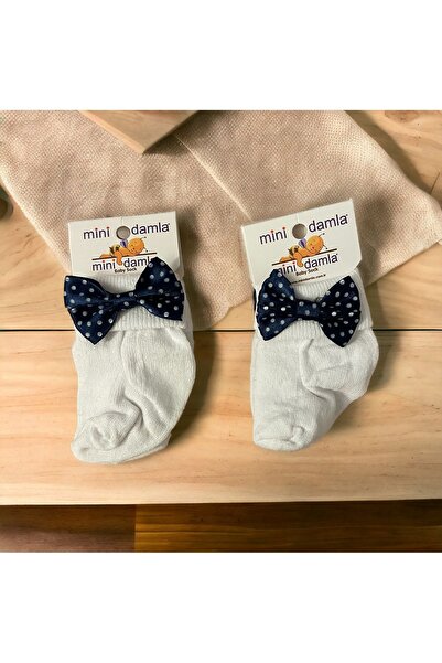 Minidamla 2’li Lacivert Kurdeleli Bebek Çorabı