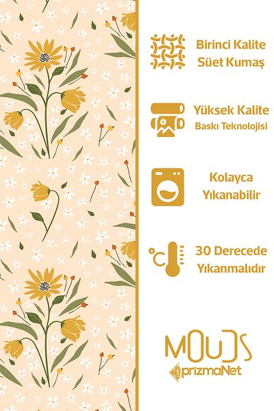 Moud's Suede Fabric Camomile Daisy Patterned Kitchen Apron, Chef Apron, Waiter Apron, Restaurant Apron