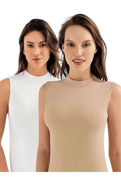 BEYAZTOPTAN WHITE TOPAN FISHER COLLAR 2-PIECE COMBIN SLEVELESS WOMEN'S ATHLETE