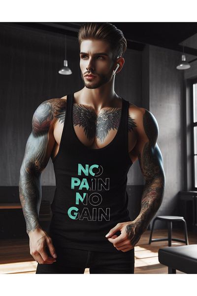 Ghedto No Pain No Gain Line Fitness Gym Tank Top Sports Singlet
