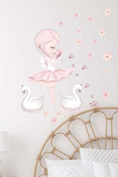 Sim Tasarım Pink Glitter Fairy Kids Room Decorative Wall Sticker Set