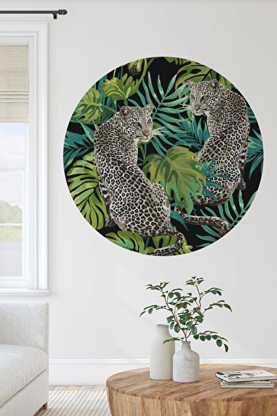 KanvasSepeti Стикер за стена с леопард и кръгъл модел
