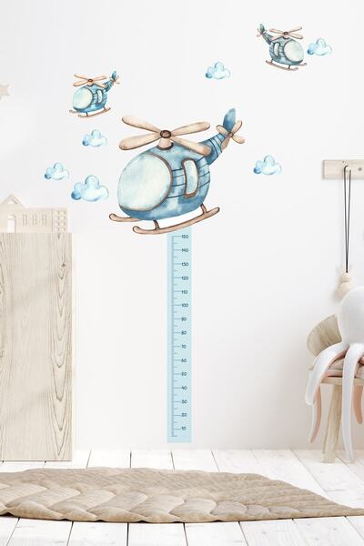KanvasSepeti Helikopter Boy Ölçer Duvar Sticker Seti