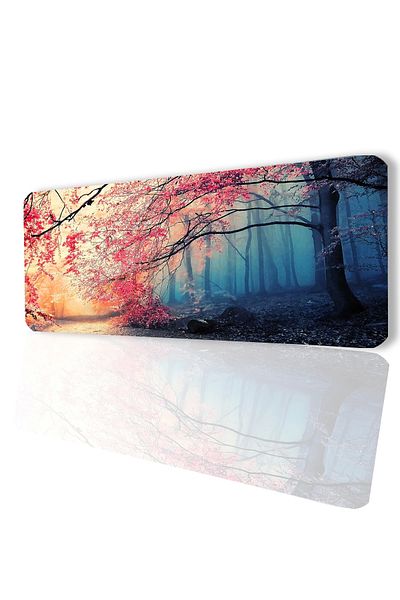 SonicTouch Daylight And Cherry Tree Forest Themed Non-Slip Gaming Gamer Desktop Seamless Keyboard Pad 32x70cm