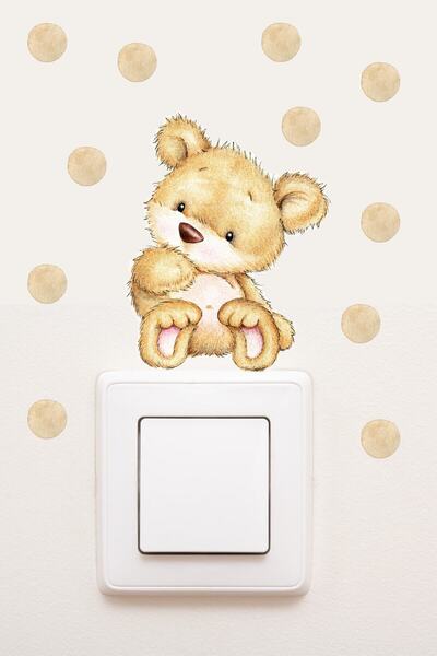 KanvasSepeti Priză Drăguț Ursuleț și Buline Camera Copiilor Autocolant Decora...