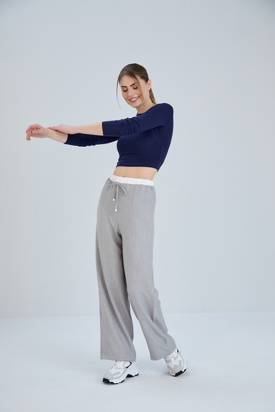Thin Shop Contrast Belted Linen Blended Trousers