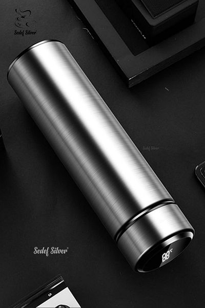 SEDEF SİLVER 450 mL Steel Thermos with Graded Lid - Office, Camping, Student, Small Thermos Cup