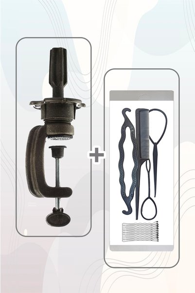 KONAK PERUK Hairdresser Training Mannequin + Table Apparatus + Hair Braid Set - Black