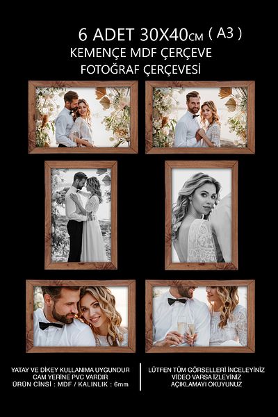 yhfoto 6 Pieces 30x40 Frame - Kemençe Frame - MDF A3 Frame - Multiple Photo Frame