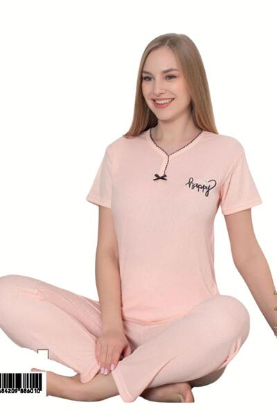 ikontarz طقم بيجامة بأكمام قصيرة ورقبة على شكل حرف V
