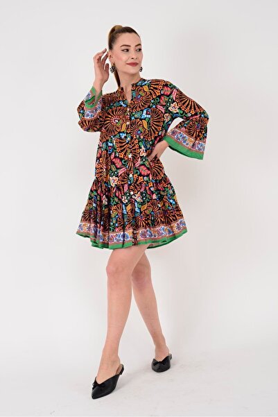 Hazinedan KADIN VOLAN KOLLU YAZLIK İSPANYOL MİDİ OTANTİK ELBİSE