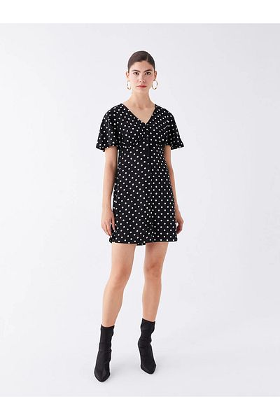 LC Waikiki Rochie pentru femei LCW Vision, cu decolteu în V, cu mâneci scurte, cu buline