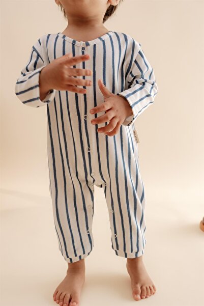 C&City Baby-Overall mit langen Ärmeln und Bündchen am Bein, gestreift/blau