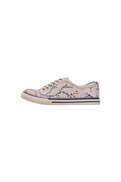 Dogo Women's Vegan Leather Beige Sneakers - Owl Design