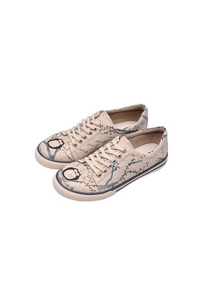 Dogo Women's Vegan Leather Beige Sneakers - Owl Design