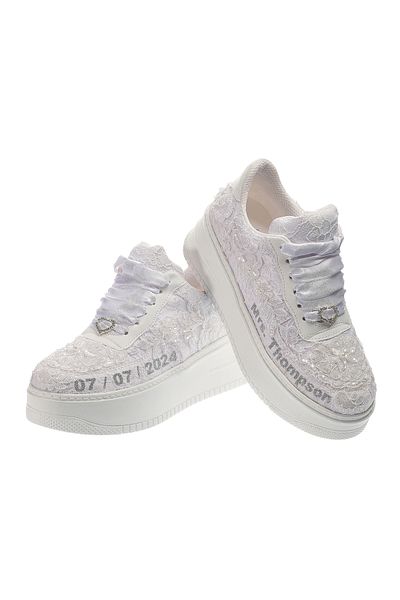 Ayakkabı Tutkusu Stilo ® Pantofi de mireasă sport cu design alb confortabil, cu dantelă florală aplicată - potrivire exactă