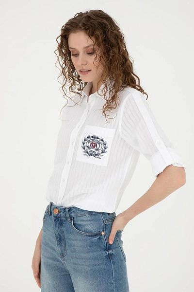 U.S. Polo Assn. Cămașă albă cu mânecă lungă pentru femei 1835576   LAPATIA