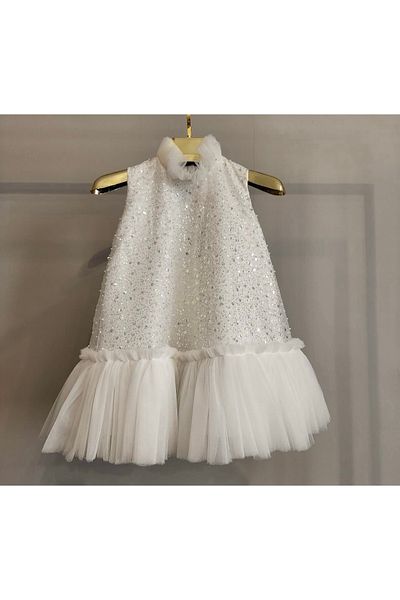 Da&Mira Girl's White Jewelled Dress