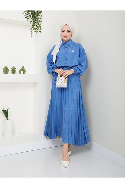 VOLT CLOTHİNG Kadın Gömlekli Piliseli Etekli  Takım