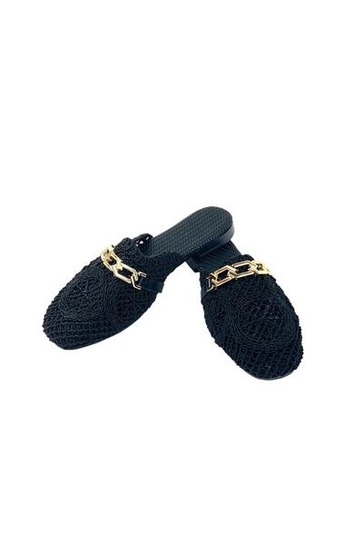 bescobel Women's Thermi Black Stone Detailed Knitwear Slippers 1cm