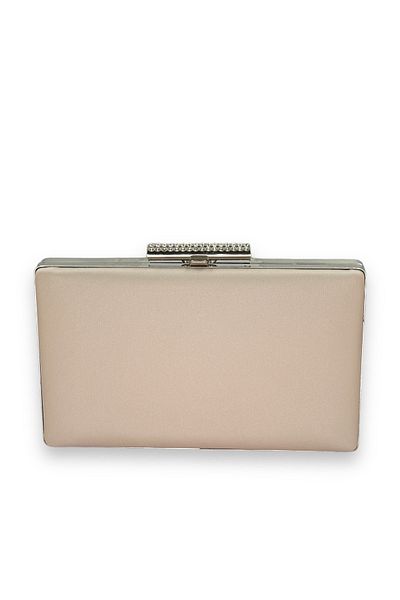 Biçanta Μπεζ σατέν βραδινό φόρεμα - Clutch Clutch βραδινή τσάντα με μη γρατσουνιές και ματ λεπτομέρεια