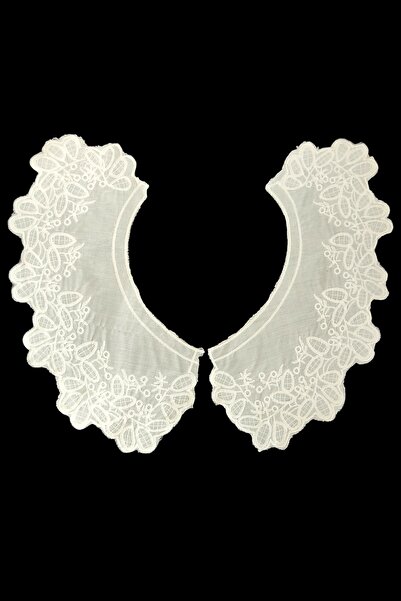 DUAYEN Vintage Pamuk Fisto Yaka Parıltılı Desen Beyaz