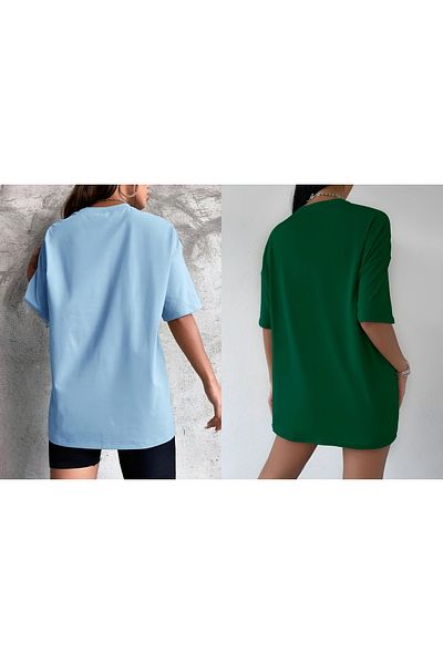 NewCabin Μπλουζάκι 2 τεμαχίων Oversize με χτενισμένο βαμβακερό χαλαρό κόψιμο και στάμπα με φυσαλίδες