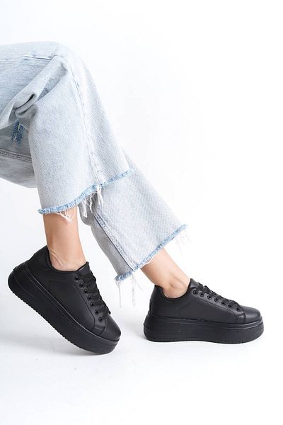 ayakkabıhavuzu Pantofi de damă confort negri casual cu talpă înaltă 5 cm